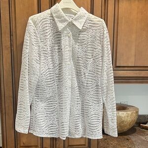 Misook White Lace Button-Front Shirt